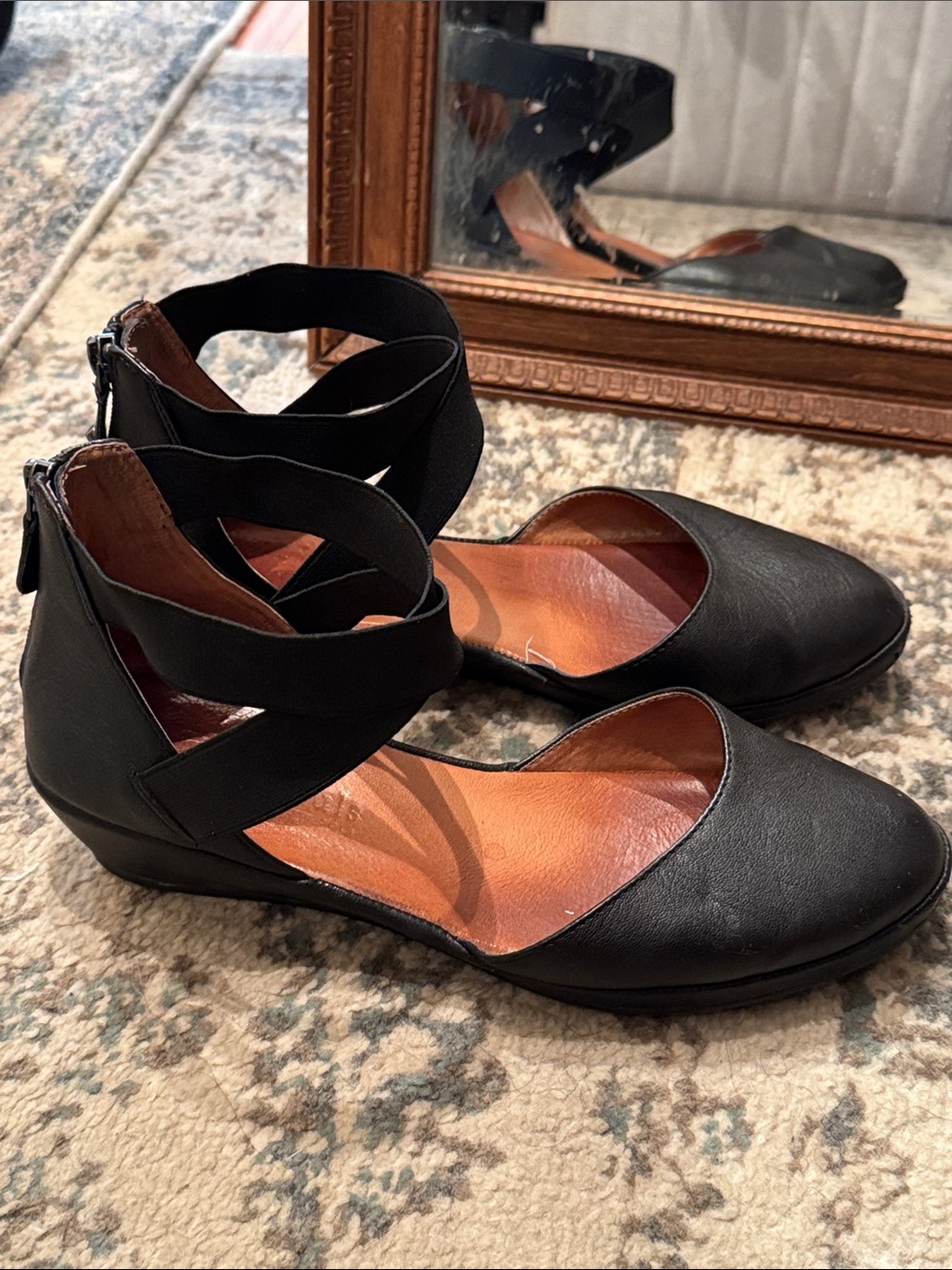 gentle souls Black Ankle-Strap Flats with Crisscross Bands